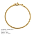 Polished 2.5mm gold stainless steel snake chain bracelet with 18cm length and lobster clasp - 2.5mm x 18cm / Gold