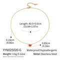 Detailed view of gold heart necklace with dimensions and stainless steel specifications - Gold Red Heart Necklace (YYN025020-G)