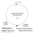 Detailed view of red heart necklace with technical dimensions and material specs - Silver Red Heart Necklace (YYN025020-P)
