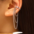 Silver multi-layer chain tassel ear cuff with sparkling zircons for non-pierced ears - White King On The Left