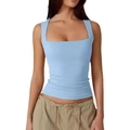 Slim fit light blue sleeveless top with square neck design for a modern look - Light Blue