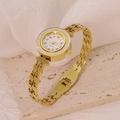 Elegant gold hollow stainless steel bracelet watch with sparkling rhinestone bezel decoration - Hollow Geometric Floral Style (B01334)