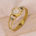 Orologio a bracciale elegante in oro con accenti in turchese e lunetta di cristalli - Stile Vintage Finta Turchese (B01386)