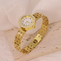 Orologio al quarzo dorato da donna con castone di diamanti e bracciale con maglie ad H - Stile a Maglia in H (B01394)