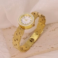 Orologio al quarzo dorato da donna con cinturino a cuore traforato e castone in strass - Stile Cuore Cavo (B01395)