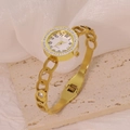 Elegante orologio a bracciale in acciaio dorato con lunetta di cristalli lucenti - Stile Catena a Maglia Cava (B01743)