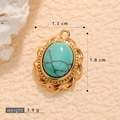 Pendente ovale vintage in acciaio inossidabile placcato oro con pietra turchese - Pendaglio Ovale con Bordo in Pizzo (A510084)