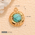 Gold stainless steel round pendant with natural turquoise stone inlay, 1.5 cm diameter - Round Grooved Pendant (A510087)