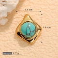 Gold-plated stainless steel pendant featuring a round turquoise stone inlay, 1.4x1.6cm - Rounded Square (A510089)