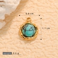 Gold-plated stainless steel pendant featuring turquoise stone inlay with wavy frame - Mini Wavy Edge Pendant (A510091)