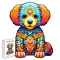 Artistic dog shaped wooden puzzle with mandala patterns and display box, size L - M / Puppy Style (H370) / Paper Box