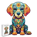 L-sized wooden puzzle featuring a colorful floral puppy design with intricate patterns - S-paper Box-h369
