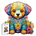Unique wooden puppy puzzle with floral textures and animal-shaped pieces in size L - M-paper Box-h371