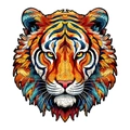 Rompecabezas artístico de madera con forma de tigre y colores vibrantes geométricos - S / Estilo Cabeza de Tigre (H359) / Caja de papel