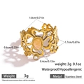 Golden stainless steel hollow flower ring with yellow stone and size measurements - Light Yellow