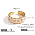 Bague ouverte en C en acier inoxydable doré 18k avec émail blanc et points dorés - Blanc (DKR251044GL-W)
