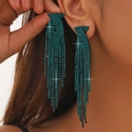 Orecchini lunghi a nappa con strass verde pavone dal design a goccia lussuoso ed elegante - Stile Nappa Verde Pavone (KE001G)
