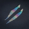 Lussuosi orecchini con nappe di strass arcobaleno sfumati e design scintillante - Stile Nappa Lunga Sfumata Arcobaleno (KE006CF)