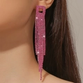 Lussuosi orecchini con nappine di strass rosa e design a cascata lunga per donna - Stile Nappa a Cascata Rosa (KE003RO)