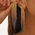Orecchini lunghi a nappa con strass scintillanti sfumati in oro e grigio scuro - Stile Nappa Oro Arancio Nero (KE001TJB)