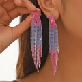 Orecchini pendenti a nappa con strass sfumati rosa e viola dal design lussuoso ed elegante - Stile Nappa a Fiocco Rosa Viola (KE001RO-LA)