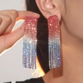 Orecchini pendenti lunghi di lusso con strass AB sfumati multicolore per donna - Sfumato Rosso Arancio Bianco Blu (KE005R-W-BU)