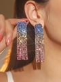 Orecchini pendenti lunghi di lusso con strass multicolori sfumati vivaci - Nappa Sfumata Blu Giallo Rosa (KE005-S13LE)