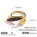 Verstelbare 18k vergulde roestvrijstalen ring met een zwarte emaille ovale inlay - Goud-Zwart