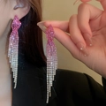 Orecchini di lusso a nappa con sfumatura rosa e strass AB scintillanti per donne - Nappa Intrecciata Rosa Argento (KE006RO-W)