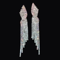 Orecchini di lusso lunghi con nappe e strass AB in finitura argento sposa - Nappa Geometrica Iridata Argento (KE006S-WAB)