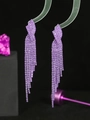 Orecchini a nappa lunghi in cristallo viola di lusso con strass scintillanti a goccia - Stile Nappa a Nodo Intrecciato Viola (KE006LA)