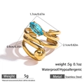 18k gold plated stainless steel multi-layer ring featuring a blue marquise stone - Adjustable Open / Aqua Gemstone Style (DKR251063GL-AQ)