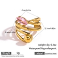18k gold plated stainless steel multi-wrap ring with pink stone and adjustable open design - Adjustable Open / Pink Gemstone Style (DKR251063GL-P)