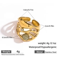 Gold plated stainless steel ring with natural grey-green stone and branch texture - Gray Green (DKR251056GL-GR)