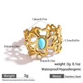 Golden stainless steel ring with turquoise stone and white zircon floral design - Sky Blue