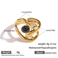 Bague ajustable en acier inoxydable plaqué or 18 carats avec pierre noire et cristal - Or-Pierre Noire