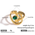 Bague ajustable en acier inoxydable plaqué or 18k avec malachite verte et zircon - Or-Pierre Verte