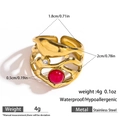 Gold stainless steel ring with red natural stone and waterproof design features - Red (DKR251056GL-R)