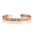 Minimalist C-shaped open bracelet in rose gold finish with The Road Not Taken engraving - 6mm / Rose Gold (Engraved)