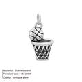 Antique silver basketball hoop pendant in stainless steel, measuring 18x12mm - Basketball Hoop Style (JJHZNP002)