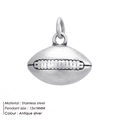 Antique silver stainless steel American football pendant charm, size 12x18mm for DIY - Rugby Style (JJHZNP003)