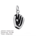 Antique silver finish stainless steel baseball glove pendant measuring 16x11mm - Baseball Glove Style (JJHZNP004)
