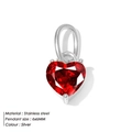 Red heart-shaped zirconia pendant with 6x6mm silver stainless steel base for jewelry - Small / Red (Silver Base)