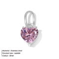 Silver stainless steel heart pendant with pink gemstone inlay in 6x6mm size - Small / Pink (Silver Base)