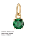Green zircon stainless steel pendant with 14K gold plating in a 6mm round design - Single Pendant (No Chain) / Green Gold