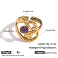 Bague ouverte en acier inoxydable plaqué or 18k avec pierre mauve et cristal - Or-Pierre Violette