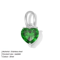 Ciondolo a cuore 6x6mm in acciaio inossidabile con gemma verde sfaccettata - Piccolo / Verde (Base Argento)
