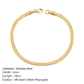 Golden 3mm flat snake chain bracelet in stainless steel with 14K gold finish - Narrow Style Standard / Gold
