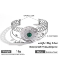 Silver stainless steel cuff bracelet featuring green stone and ocean-inspired weave - Silver Style (DKB253032S)