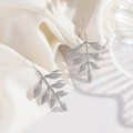 Elegant silver stainless steel leaf drop earrings with detailed vein texture for women - Silver Style (DKE252023S)